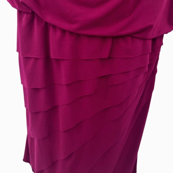NWT LONDON TIMES WOMAN MAROON RUFFLE FRONT COWL NECK DRESS - 16W - Picture 2 of 5